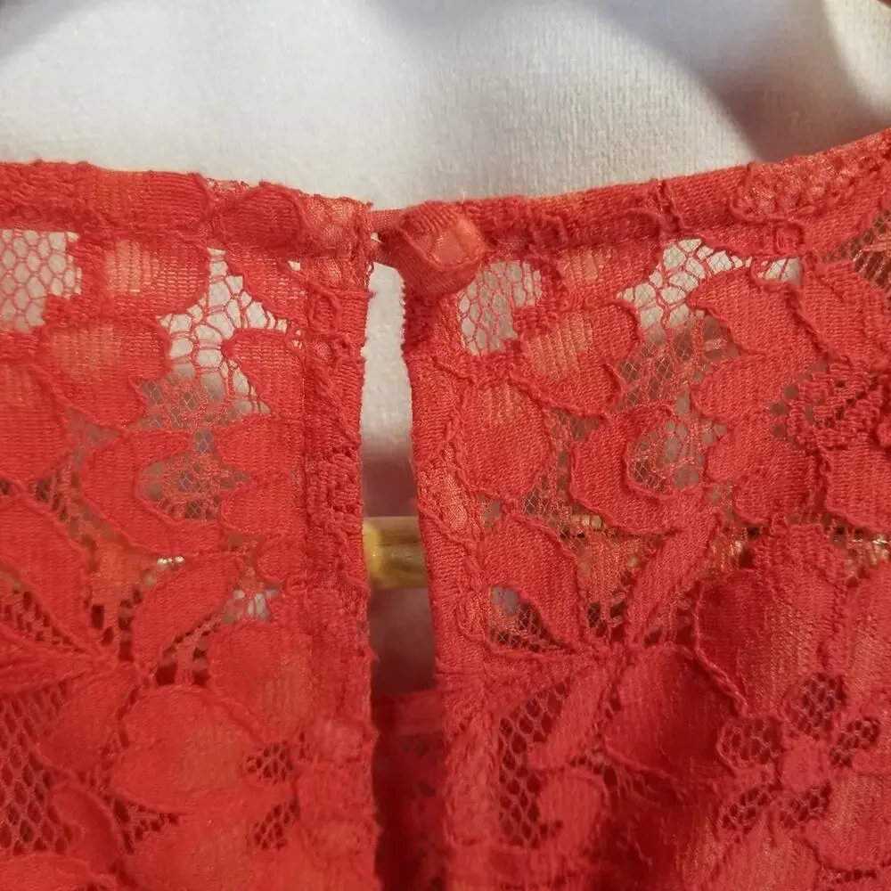 J. CREW Dress 00 XS Sleeveless Coral Poppy Lace Overlay A-line